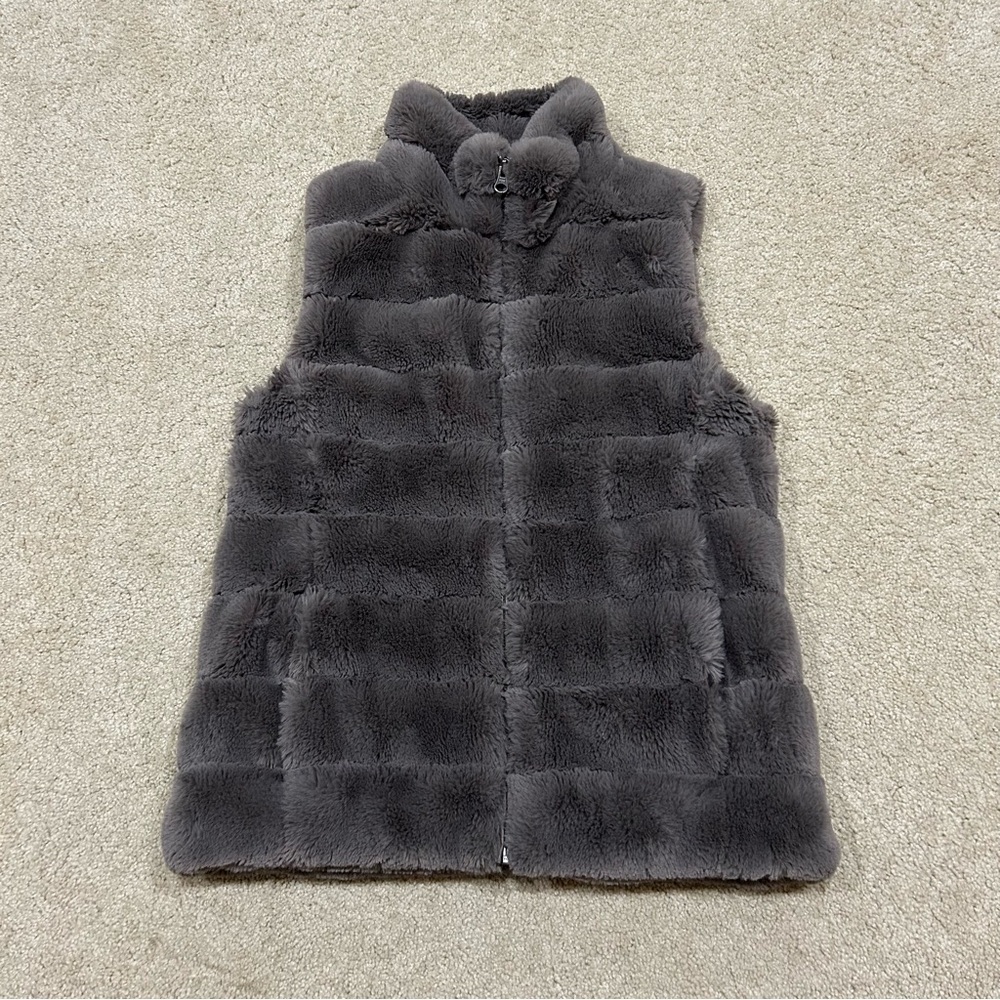 Dylan Faux Fur Puffer Vest Womens Size Small Grey Pocket Zip Up
